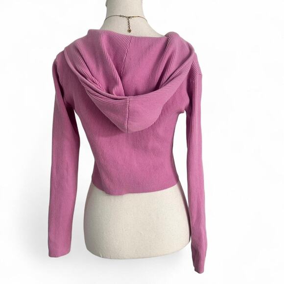 Brandy Melville Pink Lightweight Zip Up Hoodie 100% Cotton One Size Fits XS-M - Picture 2 of 6